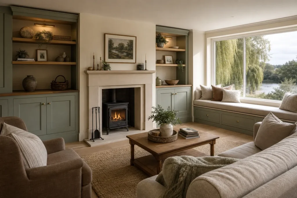 bespoke joinery Pulborough - riverside alcove cupboards and window seat storage by Brown’s Design & Joinery
